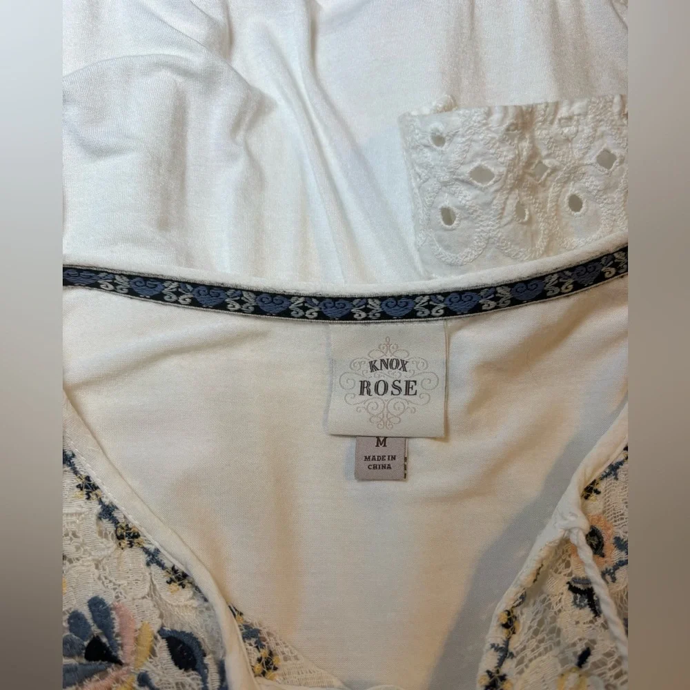 Knox Rose Boho White Peasant Embroidered Blouse Size M - Picture 10 of 11